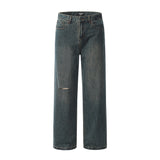 Men Jeans Ripped Solid Color Pants Loose Casual