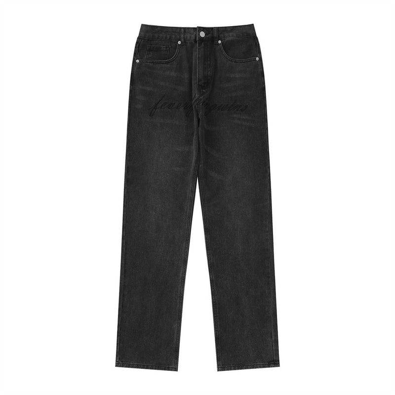 Men Jeans Embroidery Vintage Loose Pockets Worn