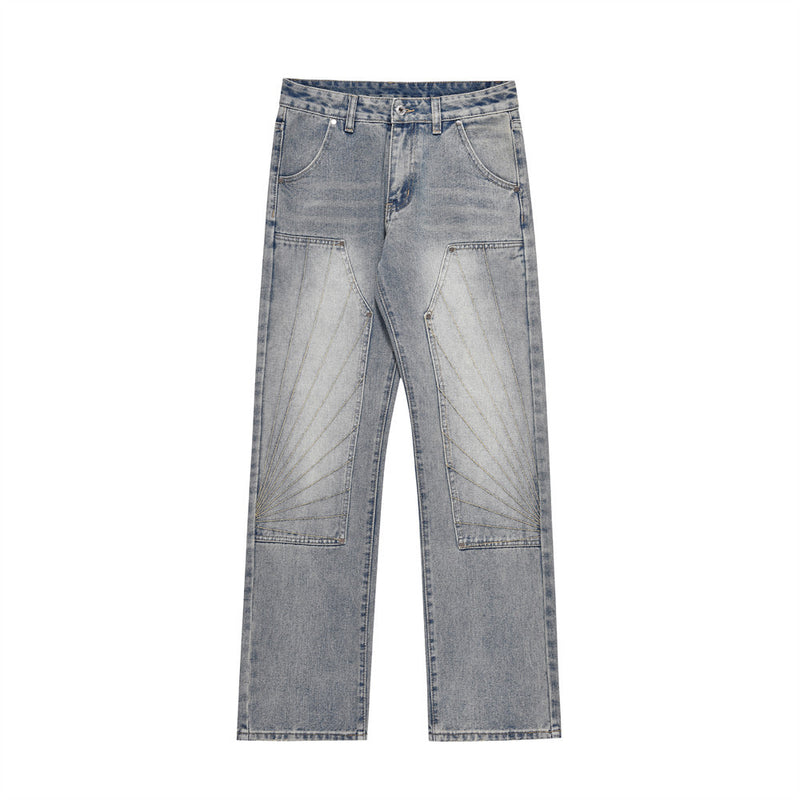 Men Jeans Vintage Embroidery Loose Personality