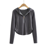 Women Hoodie Solid Color Simple and Thin Zipper