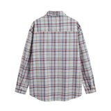 Men Long Sleeved T Shirt Plaid Long Sleeve Shirt Men's Casual Loose Spring and Autumn Embroidered Shirt Coat