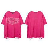 Men T-Shirt Diamond-Embedded Printing Couple Ripped