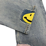 Kapital Jeans Pingtian Hehong Stitching Smiley Patch Ripped Embroidered Fashion Brand Denim Trousers
