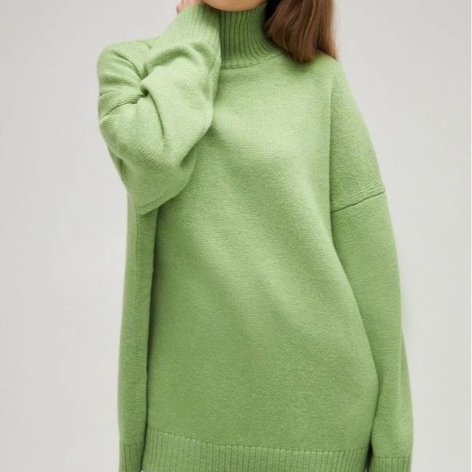 Women Work Business Casual Sweats Knitted High Collar Loose Winter Sweater