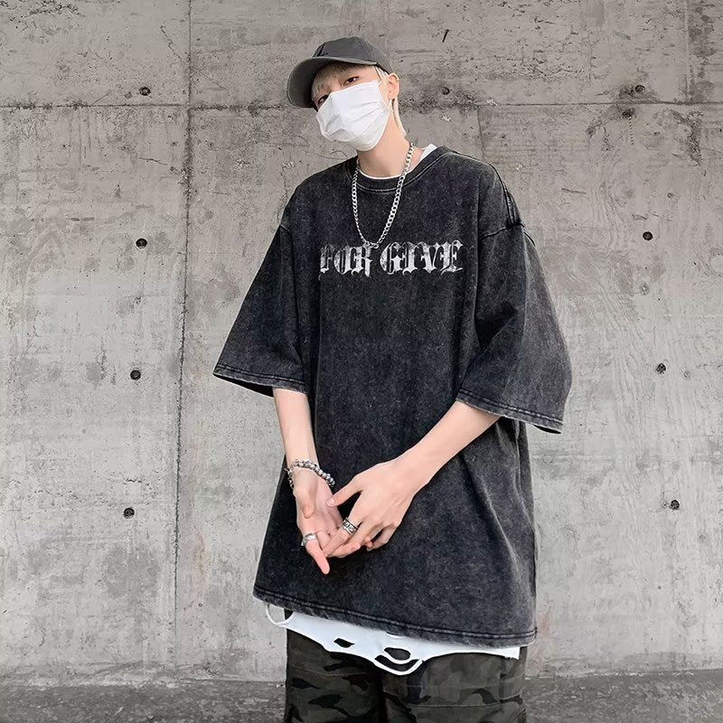 Men T Shirt Summer Distressed Oversize Vintage Pure Cotton