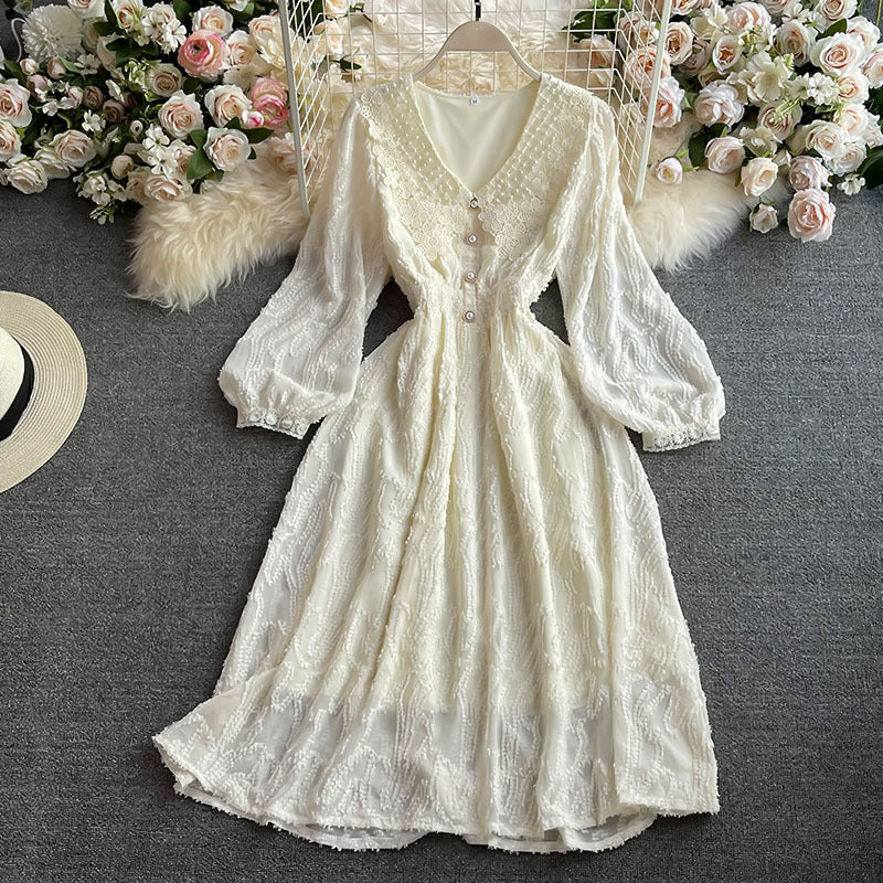 Betty Draper Valentine's Day Dress Vintage Court Style Figure Flattering Wide Hem Long Dress Lace V-neck