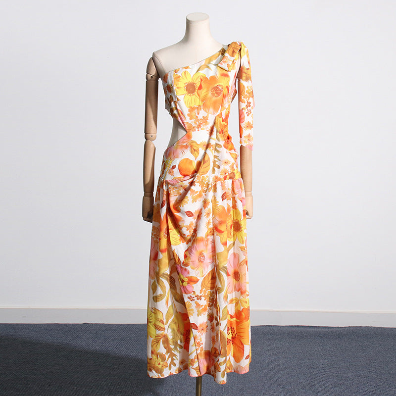 Bohemian Dress Holiday Floral Print Zipper Dress