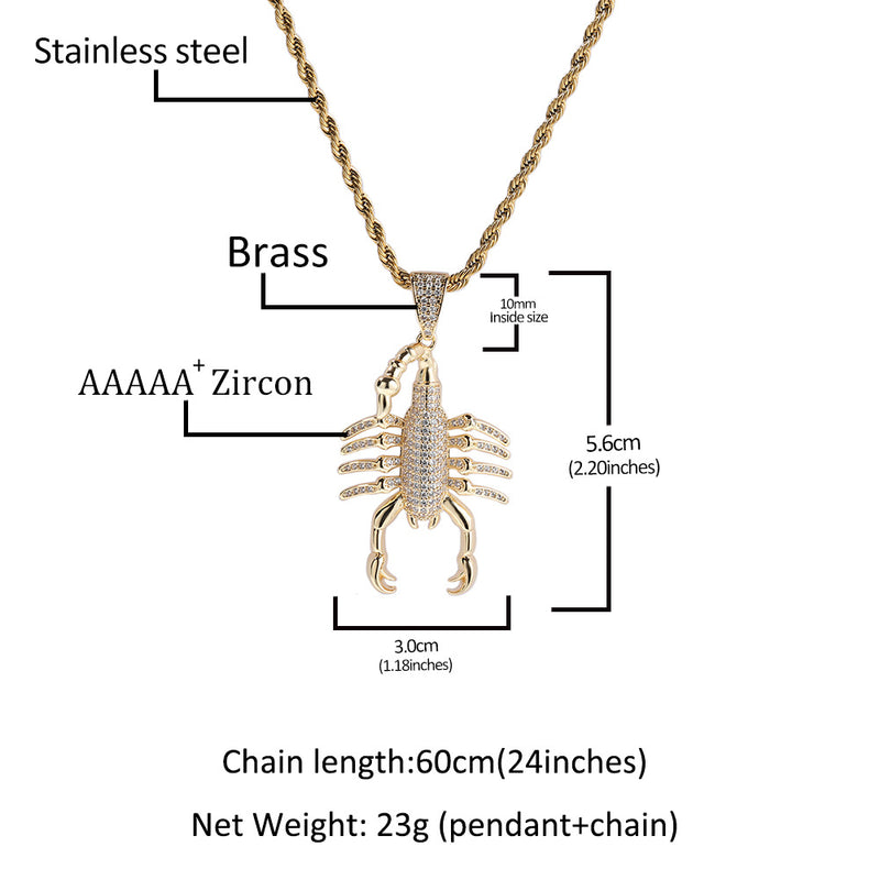 Jewelry Copper Zircon Scorpion Pendant Twist Chain Necklace ins Spectrum Animal Far East