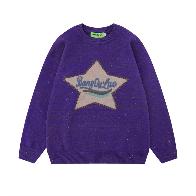Men Sweater Niche Five-Pointed Star Crew Neck Sweater