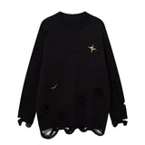 Women Sweater Solid Color Ripped Knit Oversize