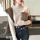 Women Pullover Sweater Loose Solid Color Sweater