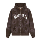 Men Fleece Lined Hoodie XINGX Letter Print Sweatshirt Men's Autumn and Winter Loose Zip Coat
