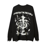 Women Sweater Creative Pattern Loose Hole Knit Sweater