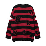 Women Sweater Striped Loose Hole Knitted Sweater