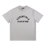 Fog Essentials T Shirts Spring Summer FOG Double Line Flocking Letter Crew Neck Short Sleeves