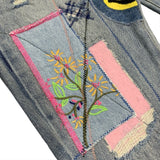 Kapital Jeans Pingtian Hehong Stitching Smiley Patch Ripped Embroidered Fashion Brand Denim Trousers