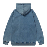 Men Fleece Lined Hoodie Letter Embroidery Washed and Worn Hooded Sweater Men's Loose Street Pullover Hoodie