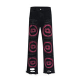 Men Jeans Ripped Embroidered Punk Burrs