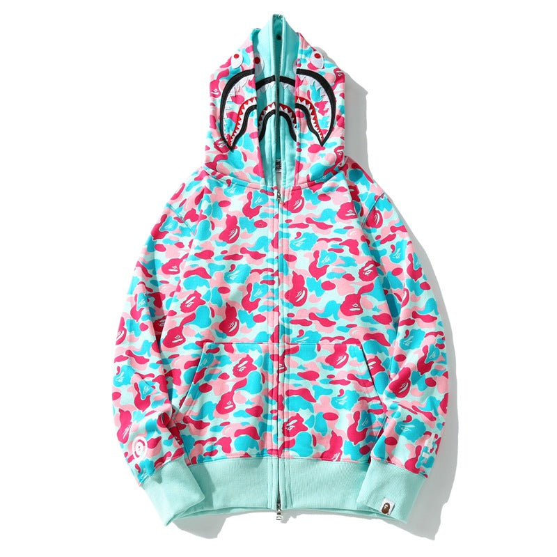 Bathing Ape Hoodie Miami Two-Hat Cardigan Zipper Fall/Winter Velvet Shark