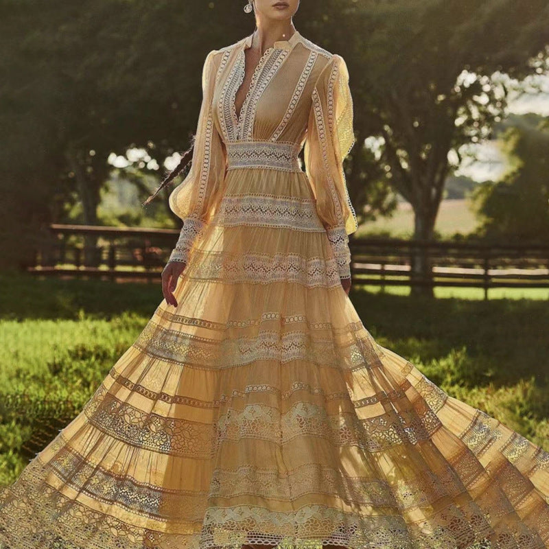 Bohemian Dress Fashion Lace V-neck Dress