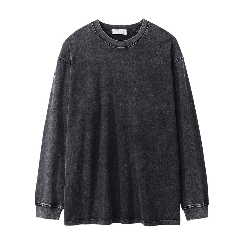 Men Long Sleeve T-Shirt Pure Cotton Washed Old Loose