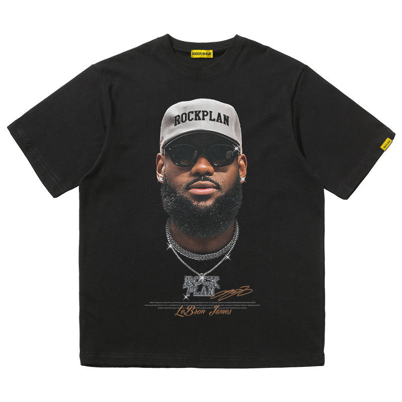 James Big Head American Print Short Sleeve Loose T-shirt