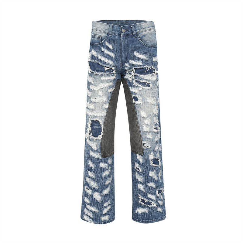 Men Jeans Hole Embroidery Punk Stitching