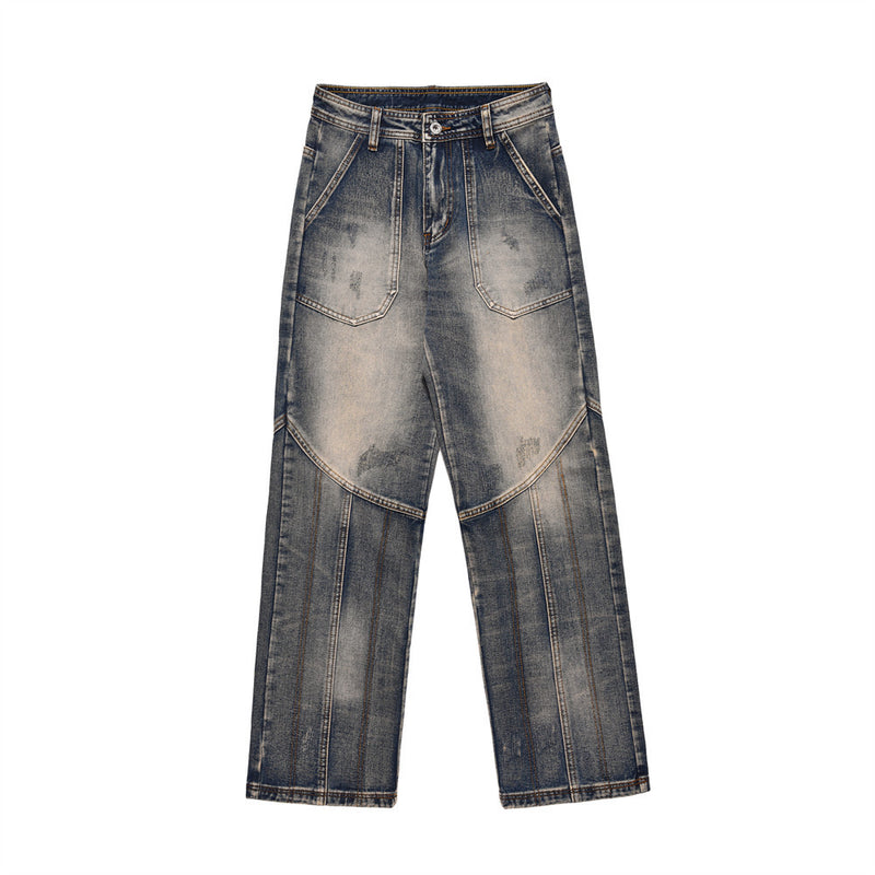Men Jeans Distressed Stitching Trousers