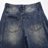 Men Jeans Polished White Loose Stitching