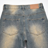 Men Jeans Yellow Niche Loose Worn Indentation