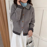 Women Knitted Cardigan Retro College Style Loose