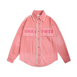 Men Long Sleeved T Shirt Letter Wash Denim Shirt Coat Spring and Autumn Men's Long Sleeve Shirt Jacket