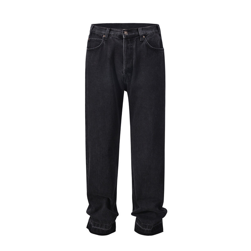 Men Jeans Frayed Cardigan with Buttons Trousers
