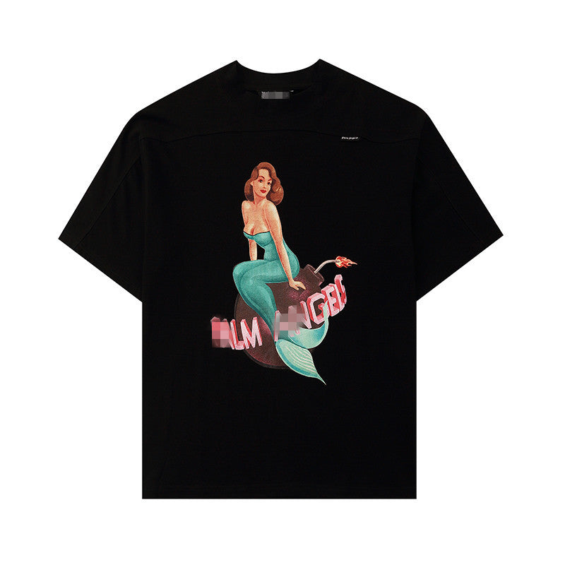 Palm Angle T Shirts Mermaid Pattern Loose