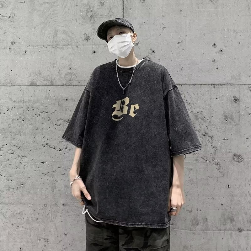 Men T Shirt Distressed Pure Cotton Heavy Retro