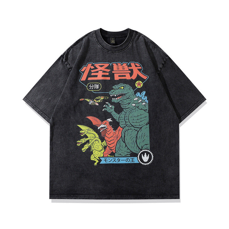 Men T-Shirt Cartoon Printed Distressed Short-Sleeved T-shirt