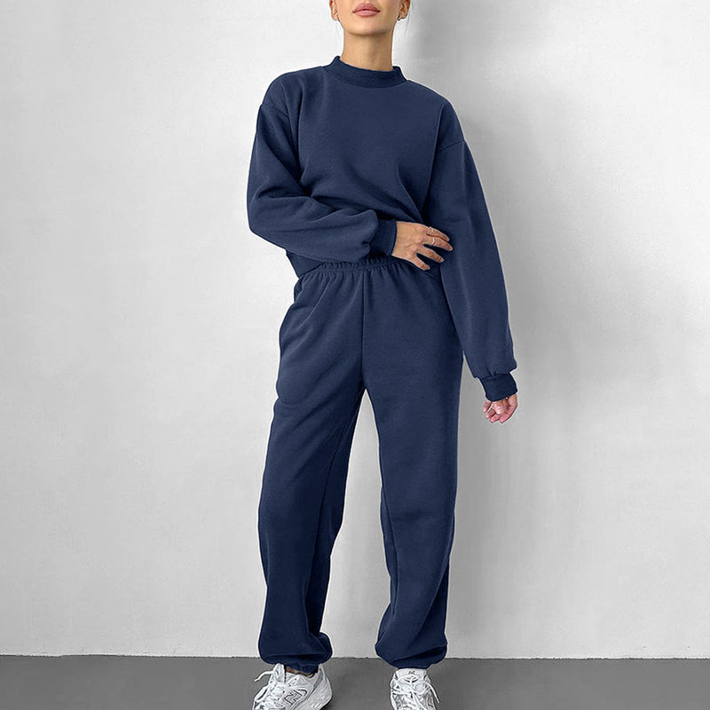 Women Co-Ords Autumn and Winter Solid Color Small Stand Collar Sweater Leisure