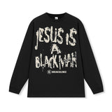 Vintage Hoodie text print long short sleeve t-shirt washed old t-shirt