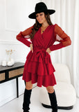 Valentine's Day Dress Spring Stitching Mesh Sleeve Long Sleeve Dress