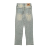 Men Jeans Polished White Loose Zip Slit