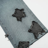 Men Jeans Five-Pointed Star Patch Gradient Color Loose Casual