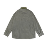 Men Long Sleeved T Shirt Vintage Plaid Long Sleeve Shirt Ins Bear Embroidery Pocket Casual Shirt