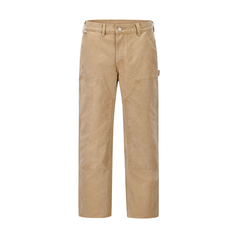 Men Jeans Solid Color Stitching Loose Leisure Workwear