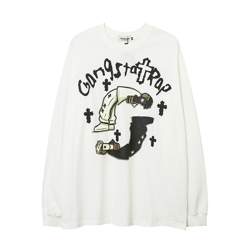 Men Long Sleeve T-Shirt Cartoon Anime Cross Hip Hop Loose