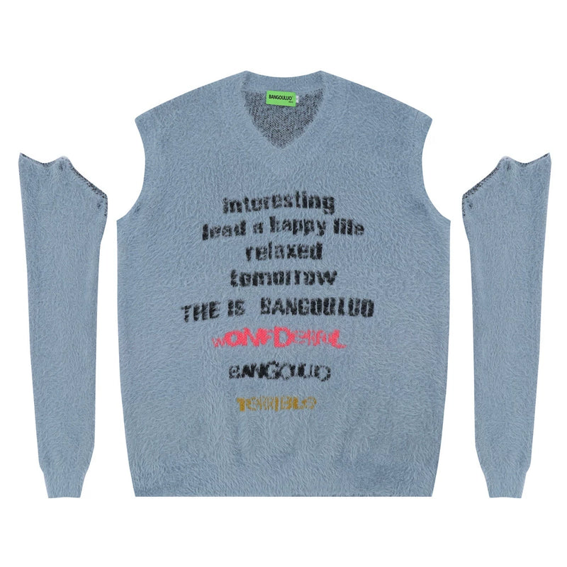 Men Sweater Detachable Sleeves Jacquard and Fleece Lining Sweater
