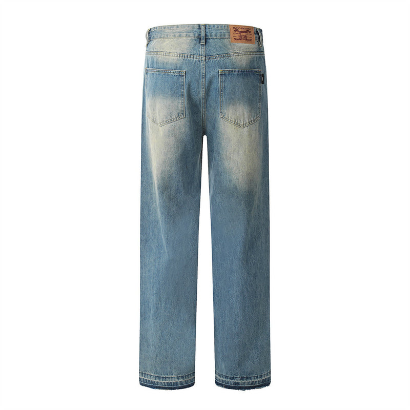 Men Jeans White Loose Burrs Casual