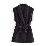 Women Vest Pure Color Tied Slim Fit Vest
