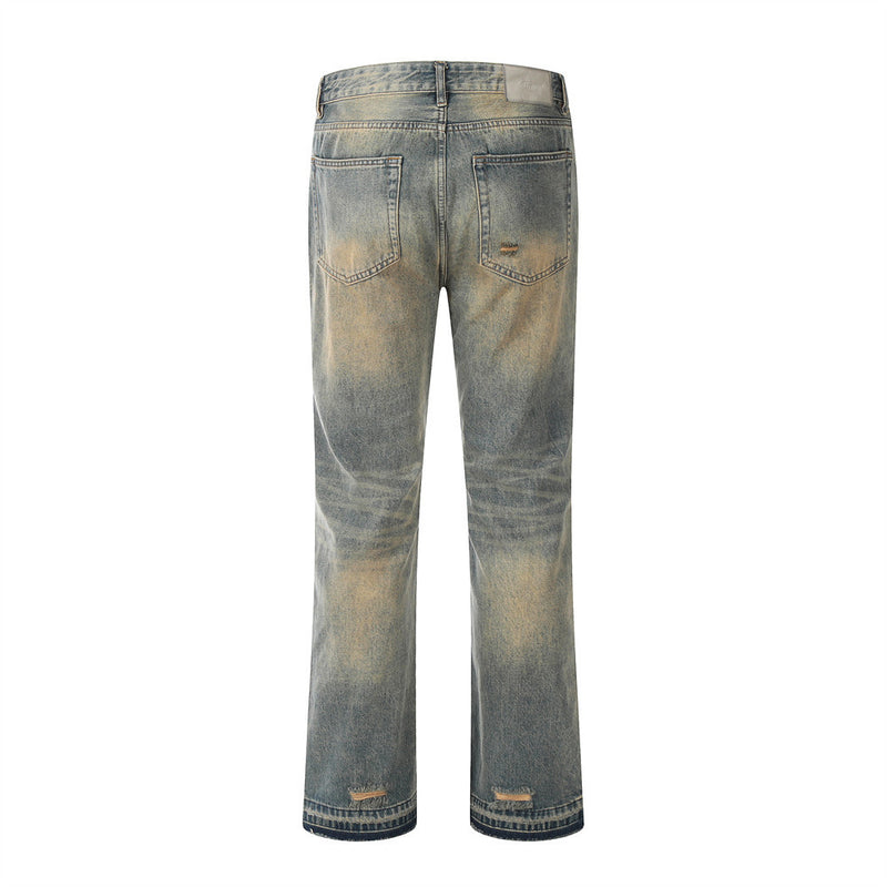 Men Jeans Yellow Ripped Distressed Casual