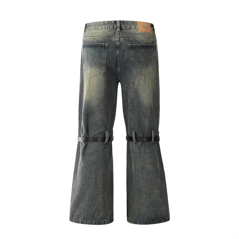 Men Jeans Bell-Bottom Pants Punk Rock Loose