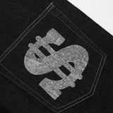 Men Jeans Loose Straight Dollar Symbol Pattern Casual